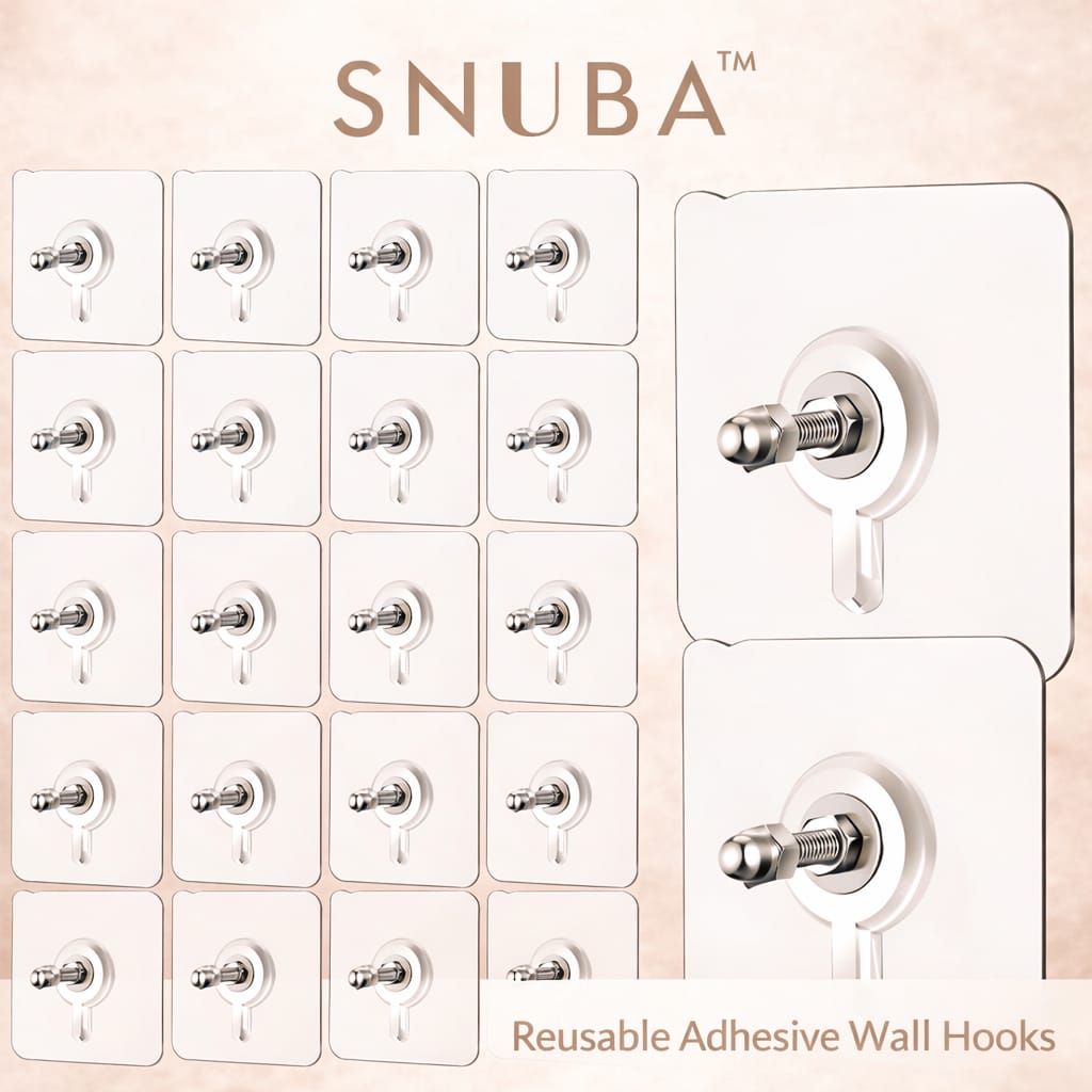 Strong Reusable Adhesive Wall Hooks – Pack of 40 | Snuba