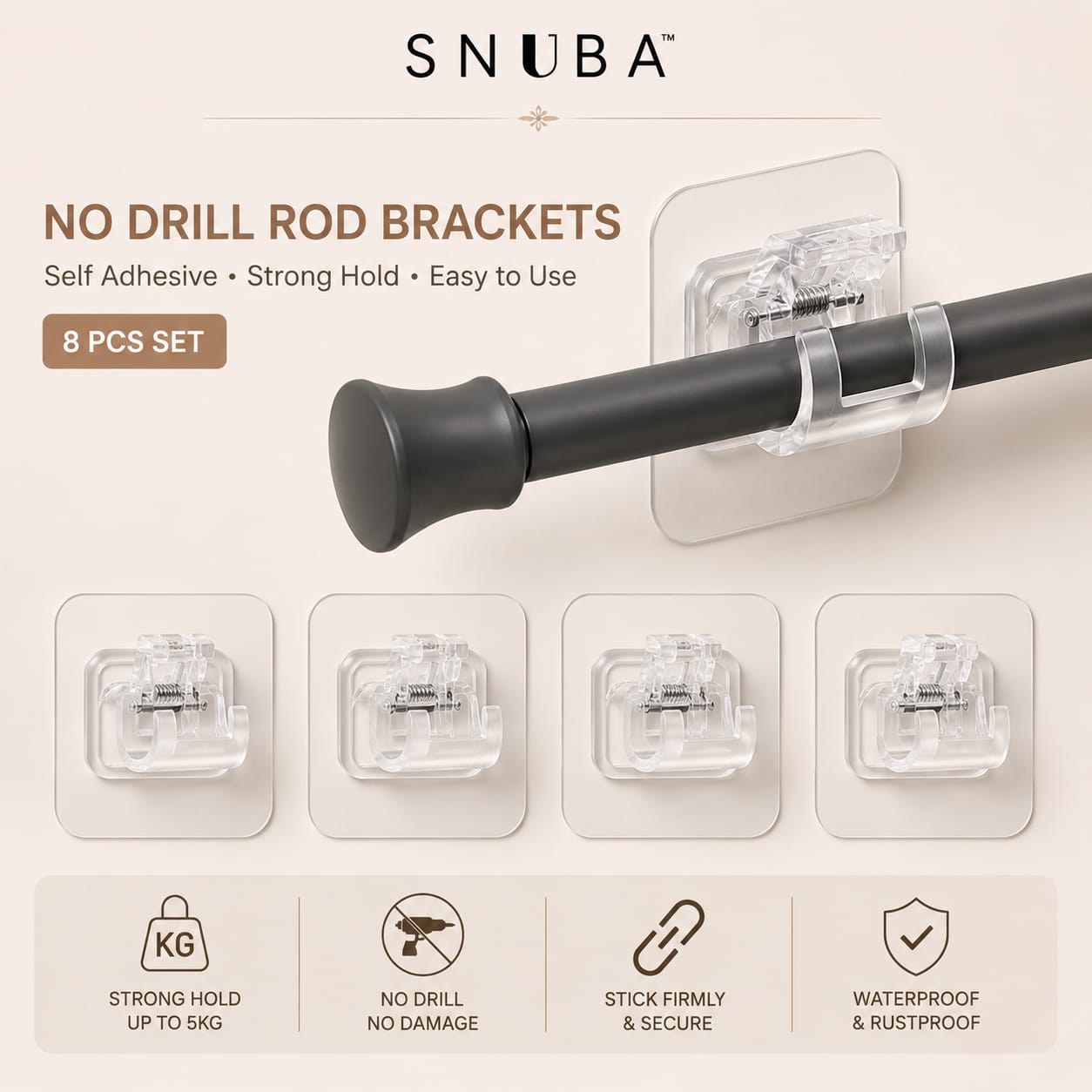 Self-Adhesive Curtain Rod Clips