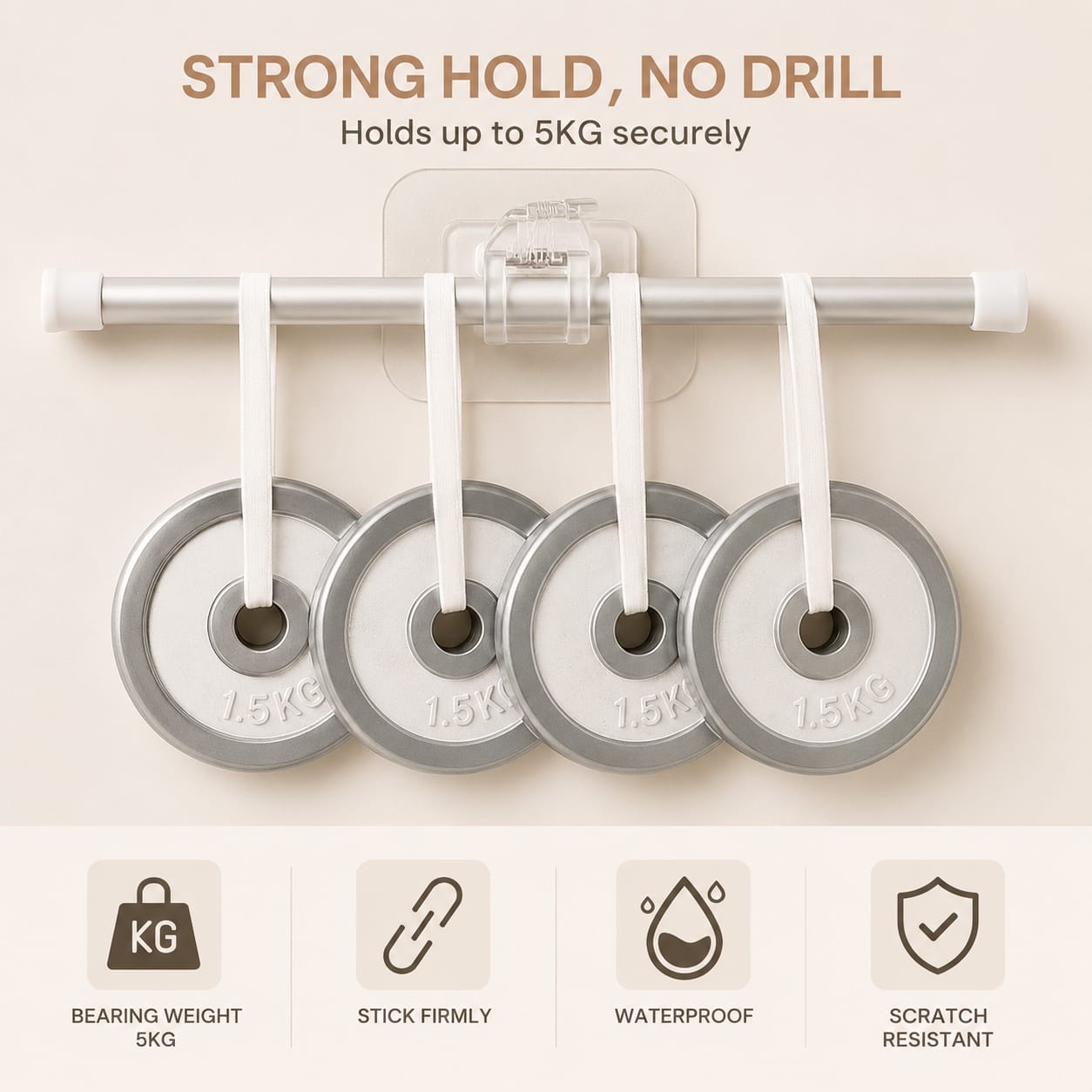 Self-Adhesive Curtain Rod Clips