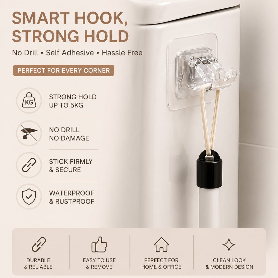 Self-Adhesive Curtain Rod Clips