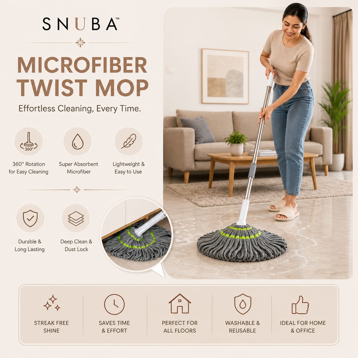 🧹 Microfiber Twist Mop – 360° Spin Cleaning for a Spotless Home