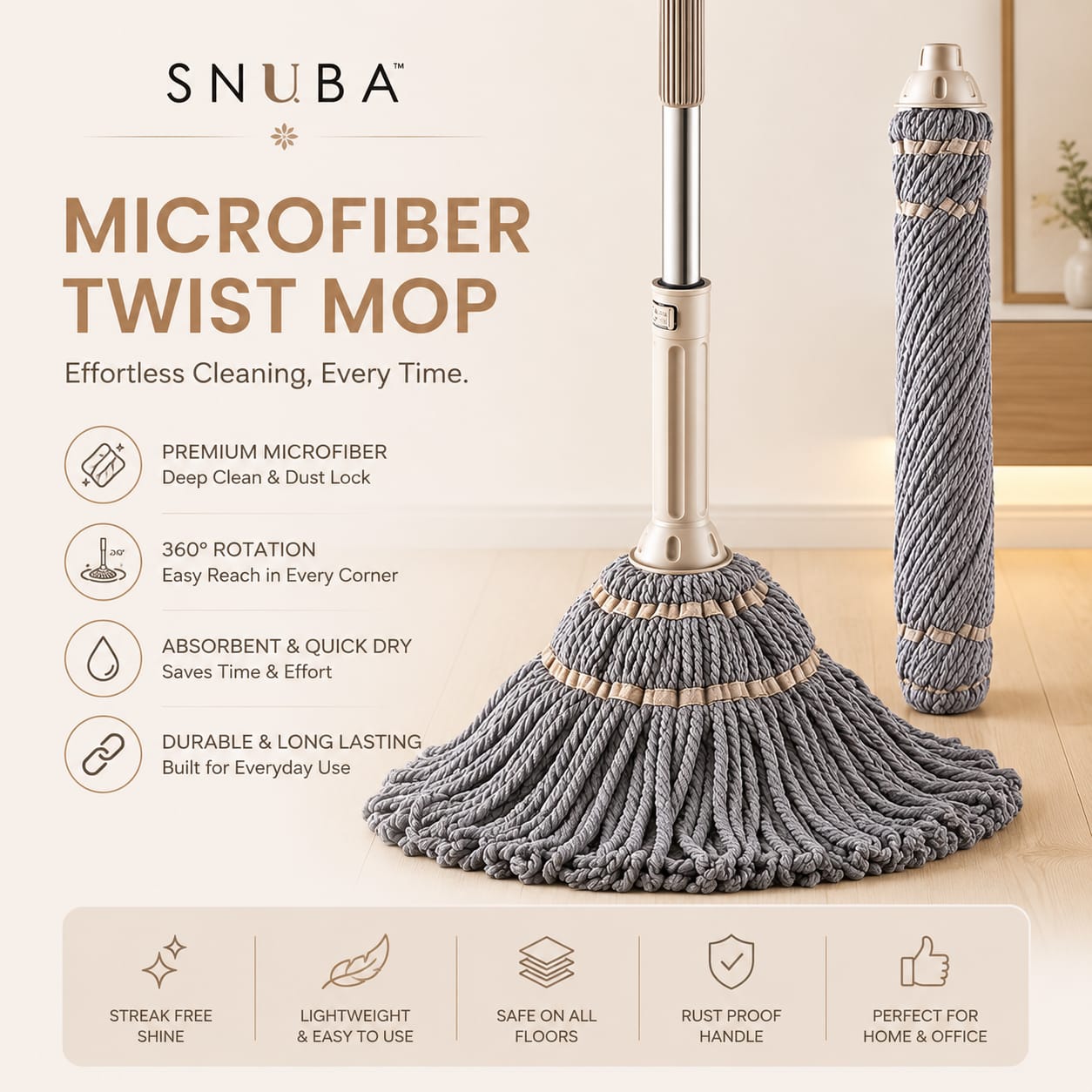 🧹 Microfiber Twist Mop – 360° Spin Cleaning for a Spotless Home