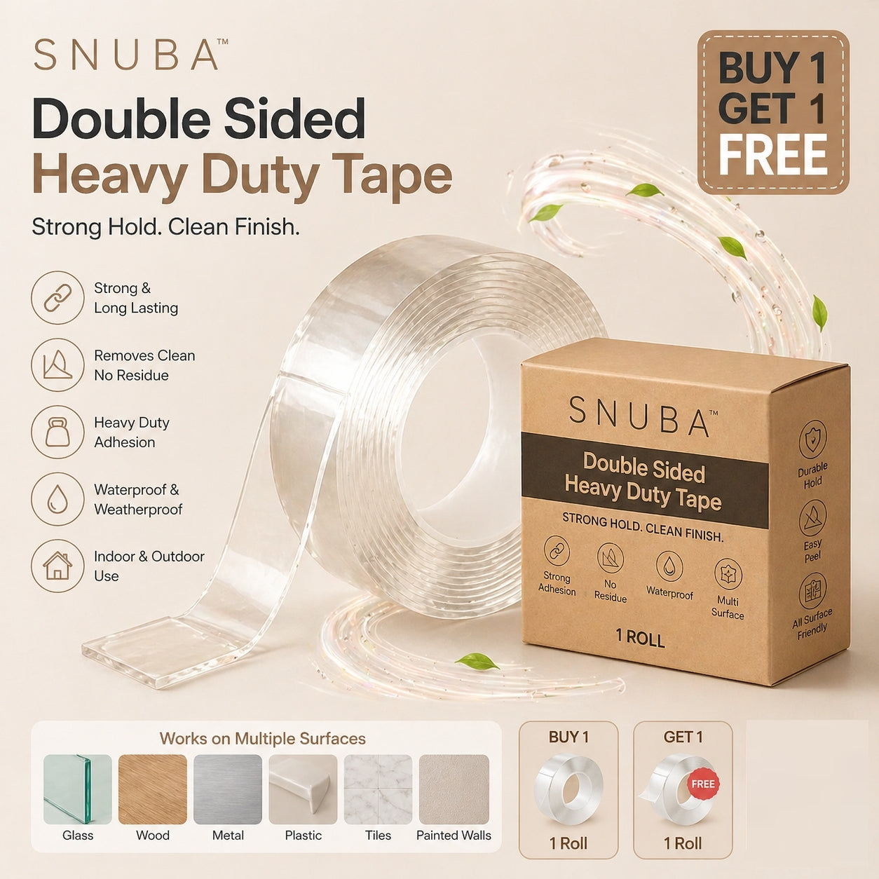Double-Sided Tape – Strong, Invisible & Hassle-Free Fixing (Buy 1 Get 1 Free)
