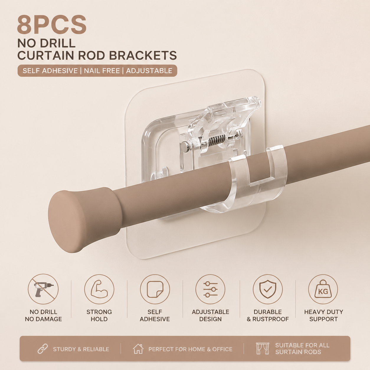 Self-Adhesive Curtain Rod Clips